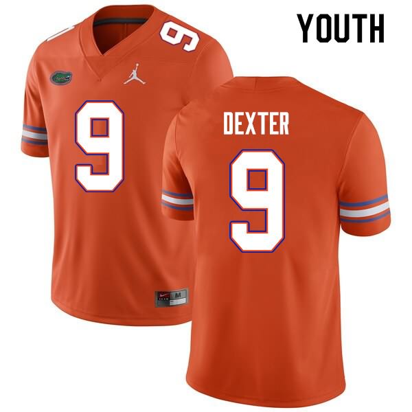 NCAA Florida Gators Gervon Dexter Youth #9 Nike Orange Stitched Authentic College Football Jersey GLY0164TO
